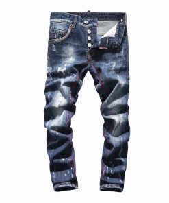 DSQUARED2 BLUE RIPPED JEANS RED STITCHING