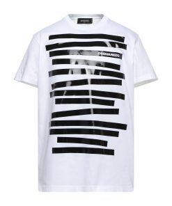 DSQUARED2 STRIPED PHOTOGRAPHY PRINTED SHORT SLEEVE T-SHIRT