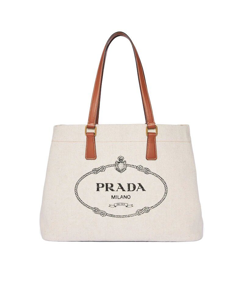 PRADA LINEN BLEND AND LEATHER TOTE - Clothes Rep