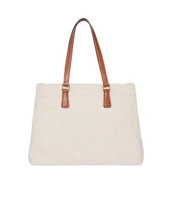 PRADA LINEN BLEND AND LEATHER TOTE