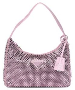 Satin mini-bag with artificial crystals Pink