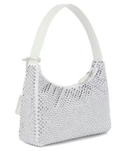 Satin mini-bag with artificial crystals White