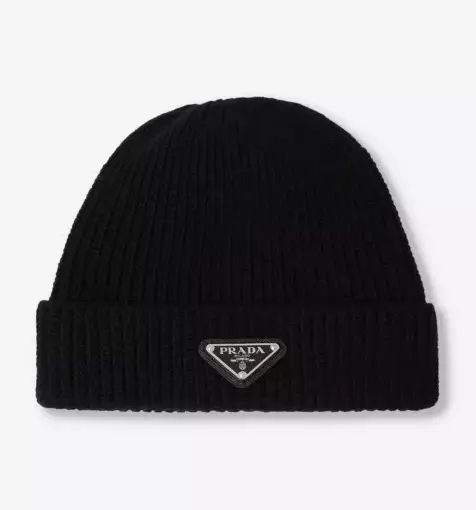 Prada Cashmere & Wool-Blend Beanie Hat Black