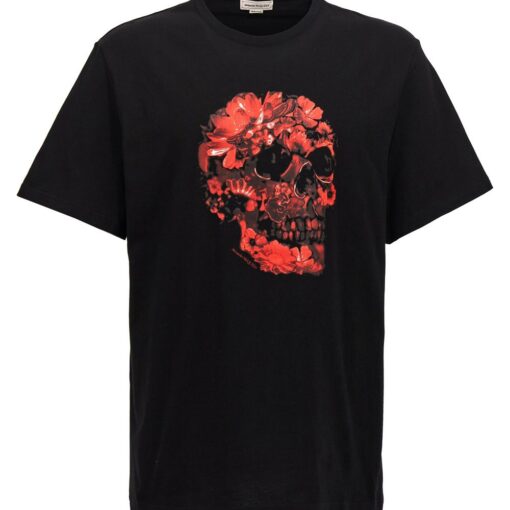 Alexander McQueen skull-embroidered cotton T-shirt black red