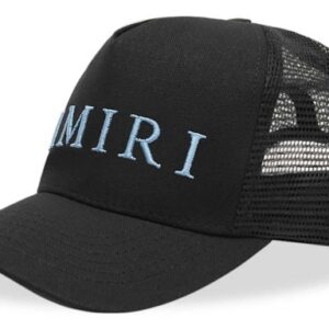 AMIRI Embroidered Logo Trucker Cap Black/Carolina Blue