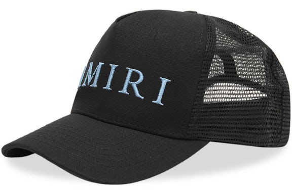AMIRI Embroidered Logo Trucker Cap Black/Carolina Blue