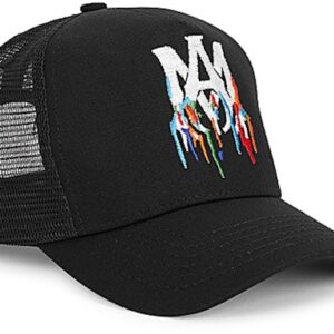 AMIRI Embroidered Paint Drip AM Logo Trucker Snapback Cap Black/White/Multi
