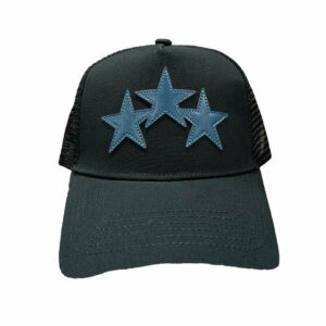 AMIRI Blue 3 Star Print Canvas Trucker Cap Black