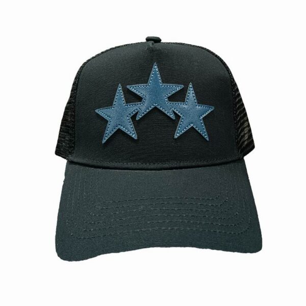 AMIRI Blue 3 Star Print Canvas Trucker Cap Black