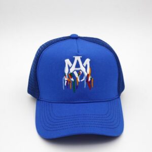 AMIRI Paint Dripping MA Logo Canvas Trucker Cap Blue