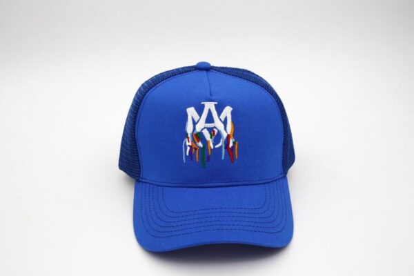 AMIRI Paint Dripping MA Logo Canvas Trucker Cap Blue