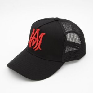 AMIRI Red MA Logo Canvas Trucker Cap Black