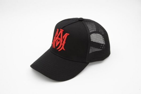 AMIRI Red MA Logo Canvas Trucker Cap Black