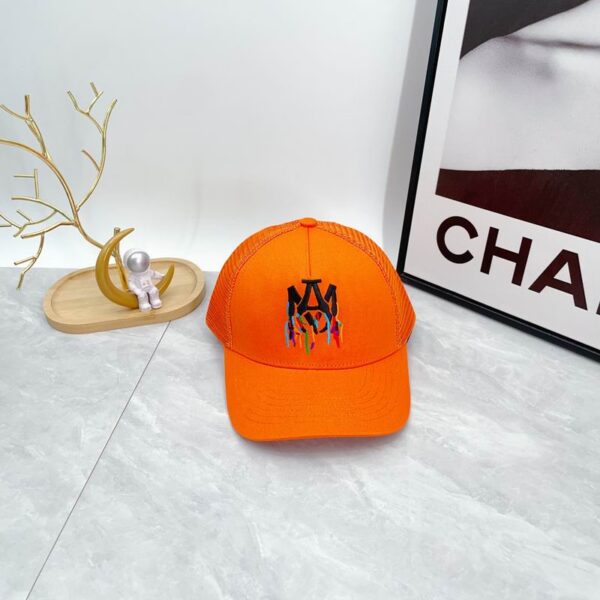 AMIRI Logo Paint Drip Core Trucker Cap Orange
