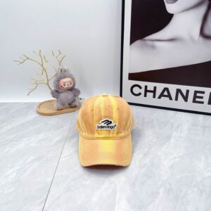 Balenciaga Distressed Denim Baseball Cap Yellow