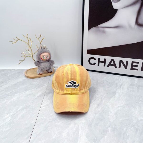 Balenciaga Distressed Denim Baseball Cap Yellow