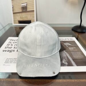 Balenciaga Studded Cap Baseball Hat White Distressed Details