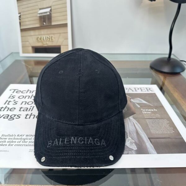 Balenciaga Studded Cap Baseball Hats Black Distressed Details