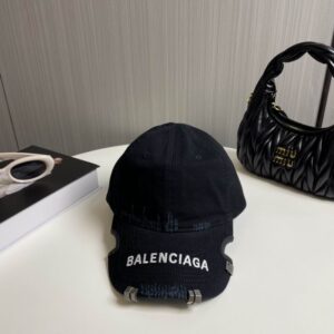 Balenciaga Notch Logo Cotton Baseball Cap Black