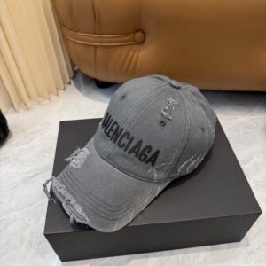 Balenciaga Distressed Cotton Drill Baseball Cap Grey