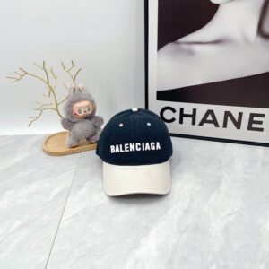 Balenciaga White Navy Blue Baseball Cap Logo Embroidery