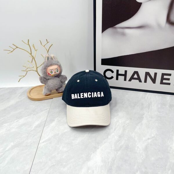 Balenciaga White Navy Blue Baseball Cap Logo Embroidery