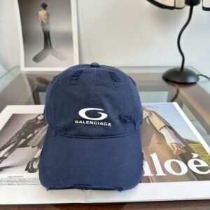 Balenciaga Navy Blue Washed Cotton Baseball Cap
