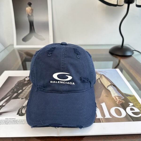 Balenciaga Navy Blue Washed Cotton Baseball Cap