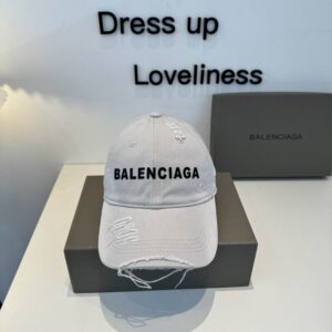 Balenciaga White Cotton Baseball Cap Distressed Detailing