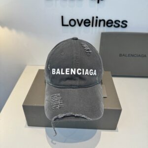 Balenciaga Grey Cotton Baseball Cap Distressed Detailing