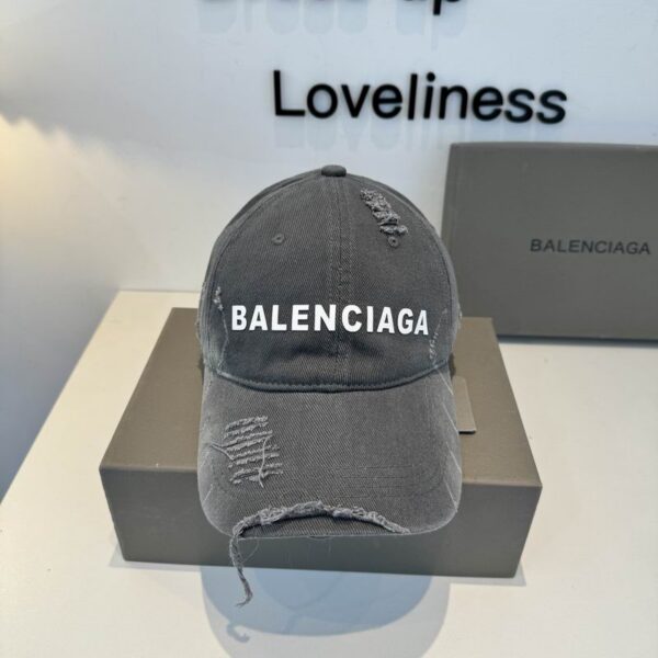 Balenciaga Grey Cotton Baseball Cap Distressed Detailing