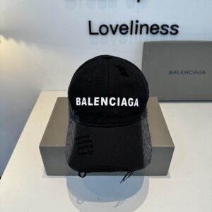 Balenciaga Black Cotton Baseball Cap Distressed Detailing