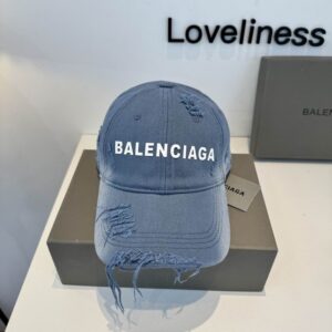Balenciaga Fade Blue Cotton Baseball Cap Distressed Detailing