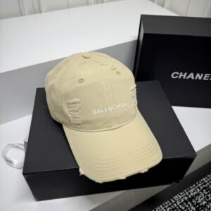 Balenciaga Cotton-Twill Distressed Logo Baseball Cap Beige
