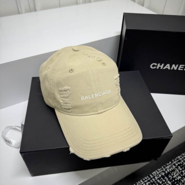 Balenciaga Cotton-Twill Distressed Logo Baseball Cap Beige