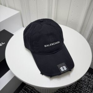 Balenciaga Black Distressed Cotton Baseball Cap