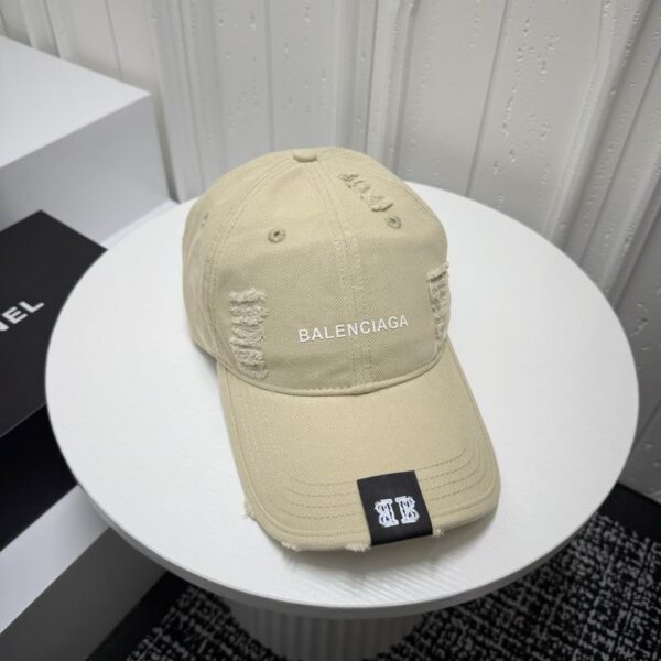 Balenciaga Beige Distressed Cotton Baseball Cap