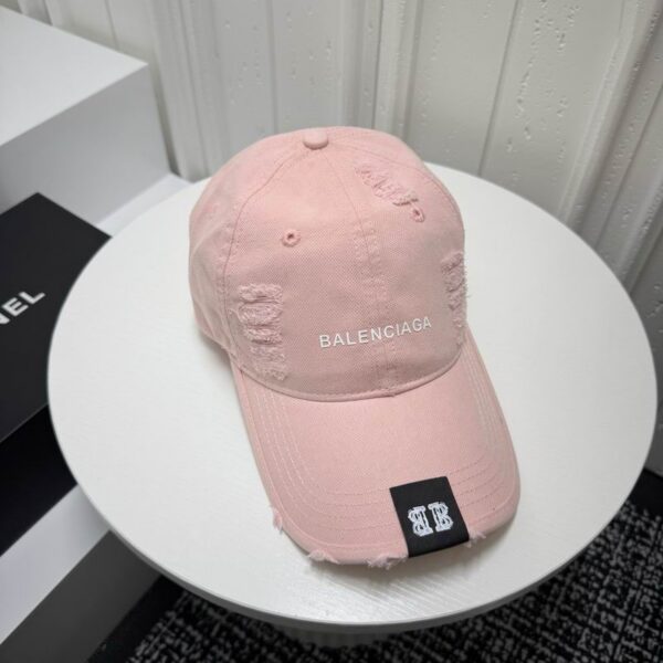 Balenciaga Pink Distressed Cotton Baseball Cap