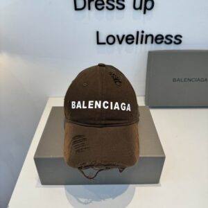 Balenciaga Brown Cotton Baseball Cap Distressed Detailing