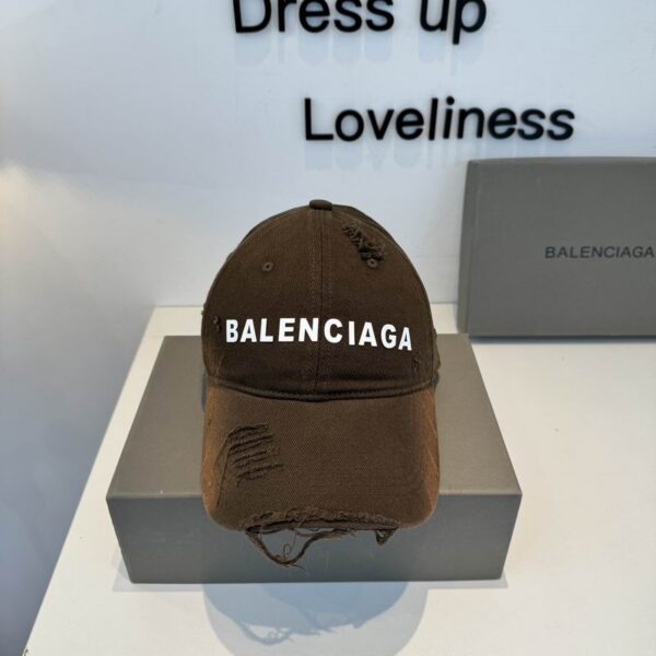 Balenciaga Brown Cotton Baseball Cap Distressed Detailing