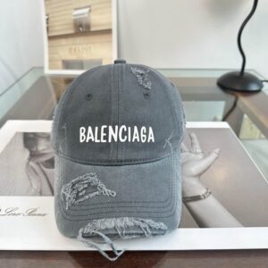 Balenciaga White Distressed Logo Baseball Cap Grey White