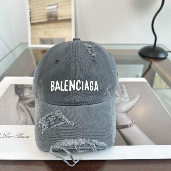 Balenciaga White Distressed Logo Baseball Cap Grey White