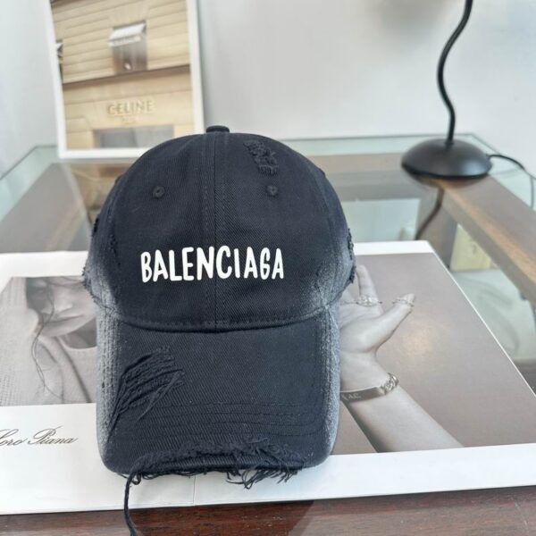 Balenciaga White Distressed Logo Baseball Cap Black