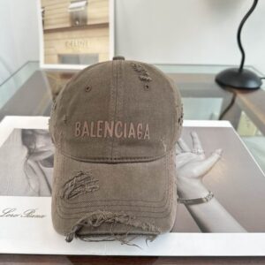 Balenciaga White Distressed Logo Baseball Cap Grey