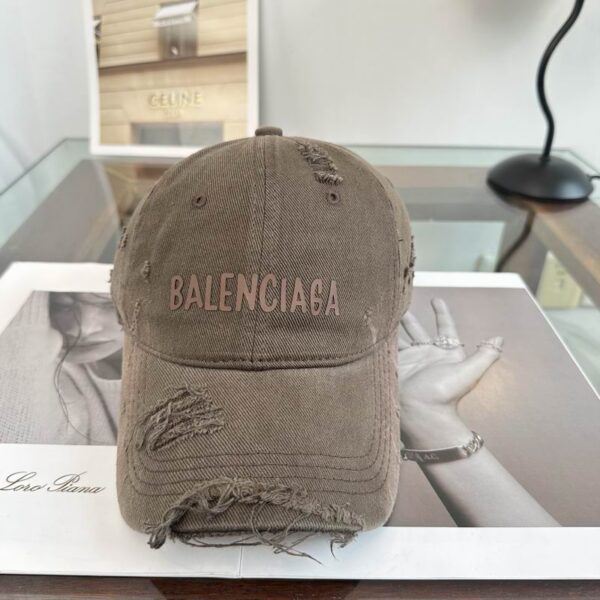 Balenciaga White Distressed Logo Baseball Cap Grey