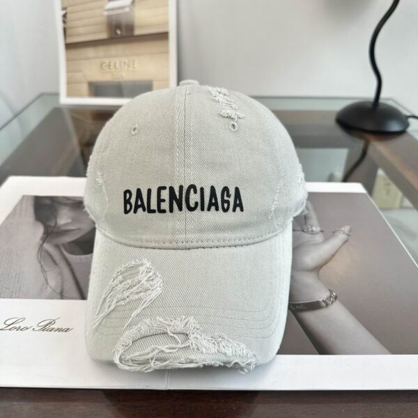 Balenciaga White Distressed Logo Baseball Cap