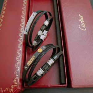 Cowhide Rope Bracelet Thai Silver Accents Retro Style