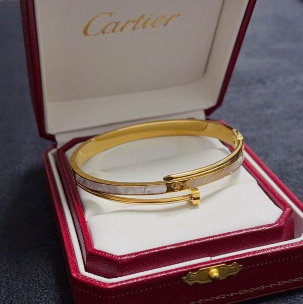 White & Gold Sleek Screw Bracelet