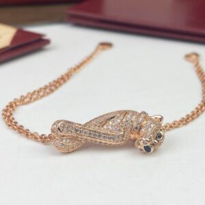 Diamond-Paved Gold Panther Bracelet Rose Gold
