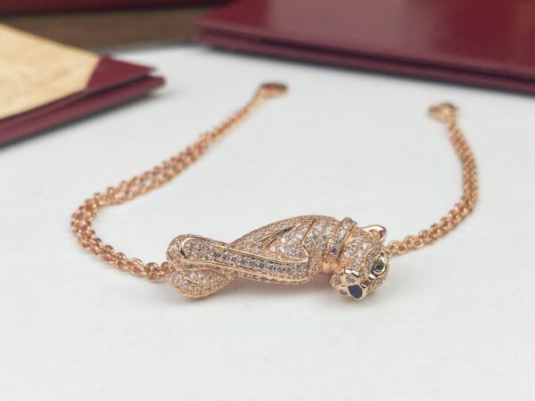 Diamond-Paved Gold Panther Bracelet Rose Gold
